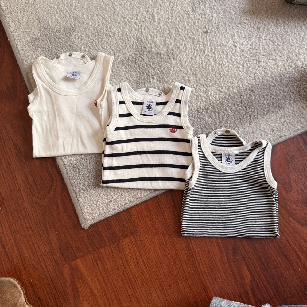 Petit Bateau Cream and Striped Bodysuits Set